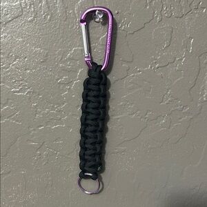 Black Paracord Keychain with Purple Carabiner and Purple Key Ring | 7 inches
